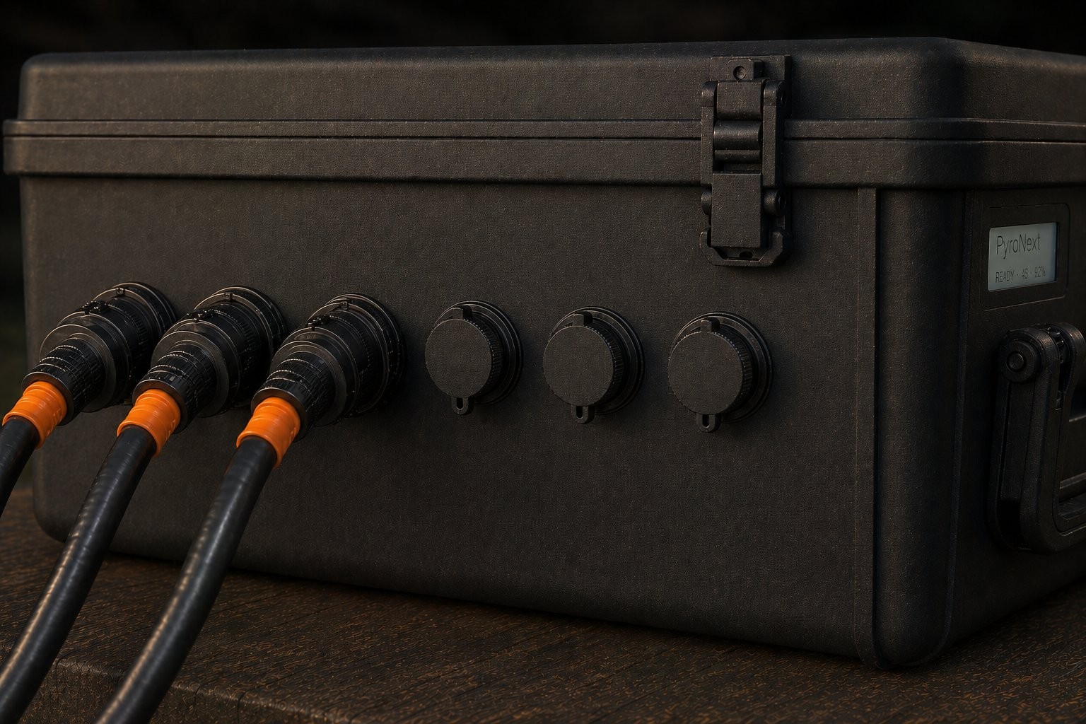 PyroNext heavy-duty Slat Link cables with orange strain reliefs